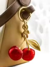Fashion Crystal Cherry Pendant Metal Key Chain, Suitable For Daily Wear, For