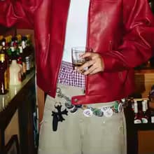 Men's Red Long-Sleeved Pu Leather Jacket American Retro Fashion Trend Street